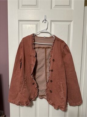 Cherry Betty Large NWOT Women’s Ruffle-Trim Dusty Pink Jacket Faux Buttons